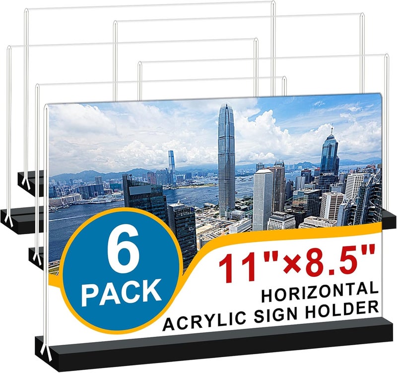 Arrobust Acrylic Sign Holder 11x8.5 '' Horizontal T-Shaped Clear Double-Sided Table Menu Stands Plastic Picture Frames Display Desktop Display Holders for Wedding Table,Restaurant Signs,Office, Store,6 Pack - Image 1
